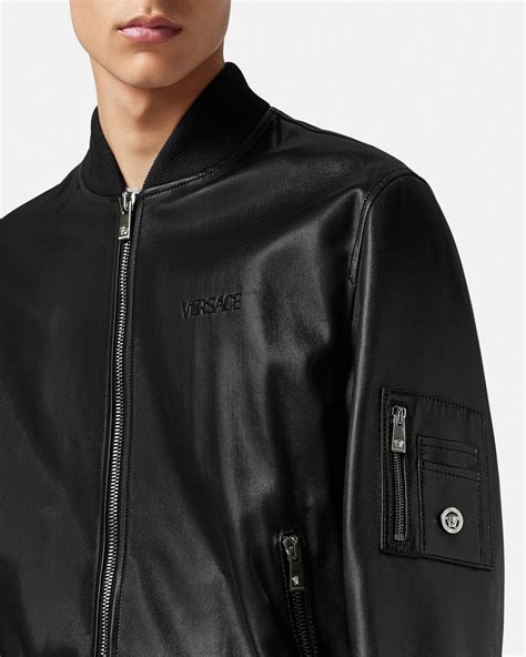 versace lederjacke nero|Versace leather bomber jacket.